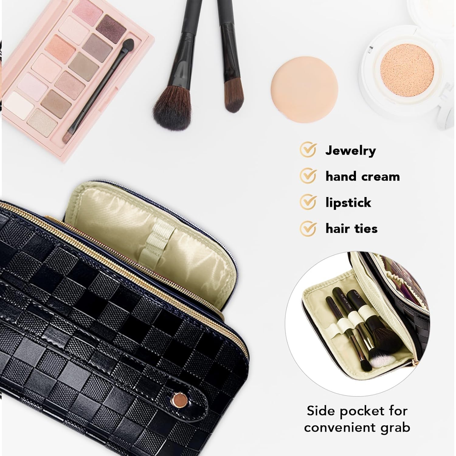 Chessboard double pillow cosmetic bag, multifunctional waterproof toilet bag, makeup bag with compartments, - SJB-DIAMOND ELITES