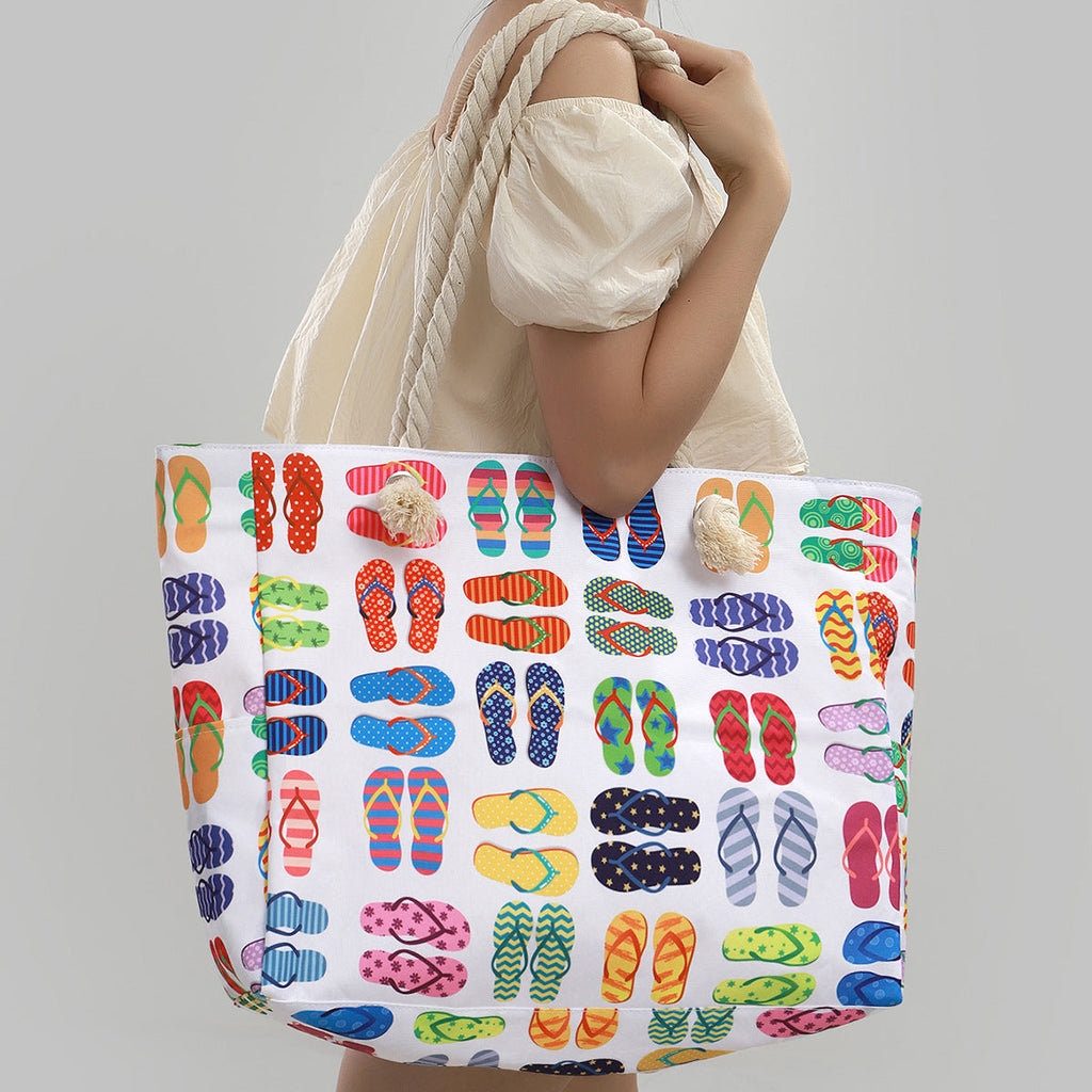 Printed beach bag, large capacity casual shoulder tote bag, simple fashion summer travel tote bag lightweight - SJB-DIAMOND ELITES
