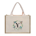 Cotton and linen canvas tote bag, printed letter tote bag, portable light handbag, gift shopping bag - SJB-DIAMOND ELITES