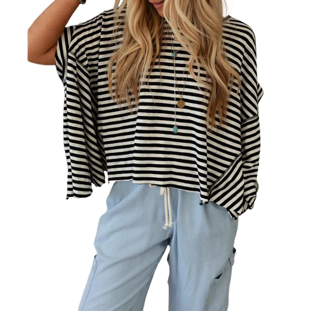 Round Neck Striped Printed T-Shirt Lootquake LLC