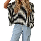 Round Neck Striped Printed T-Shirt Lootquake LLC