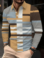 Men's Button Casual Slim Lapel 3D Printed Long Sleeve