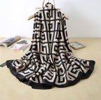 Vegan Silk scarf female classic wild houndstooth print long scarf holiday literary beach towel shawl SHOMICOBOUTIQUE