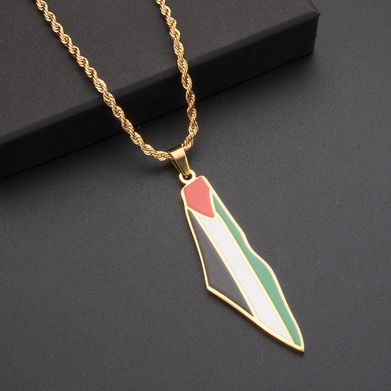 MAC100 Stainless Steel Vintage keffiyeh Palestine Map Pendant Necklace - SJB-DIAMOND ELITES
