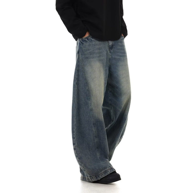 Men's American Retro Washed Design Wide Leg Loose Jeans Lootquake LLC