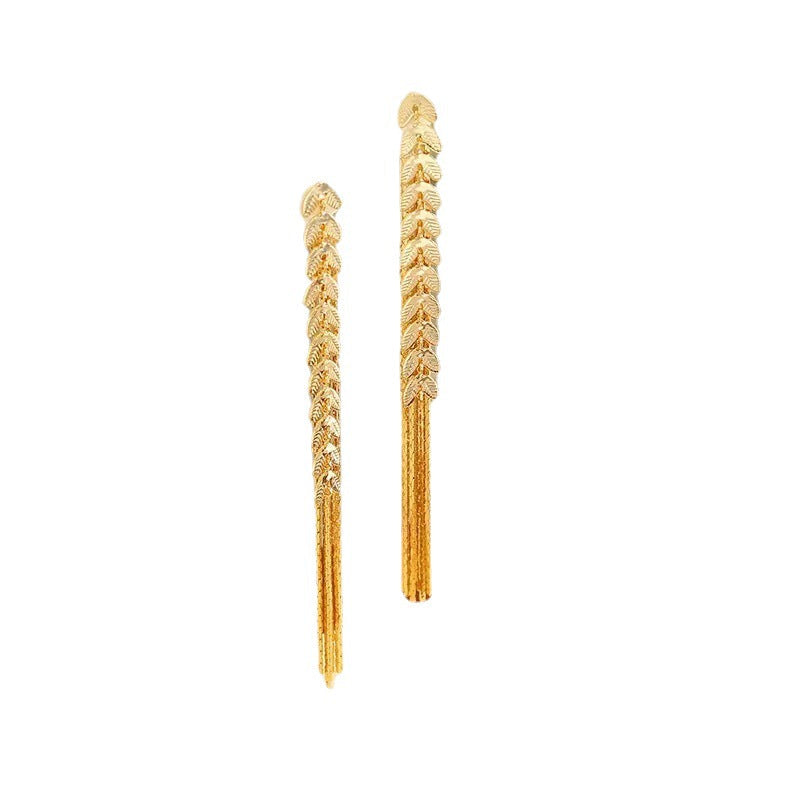 Wheat Long Fringe Earrings Dual-wear Women Pi-Mart
