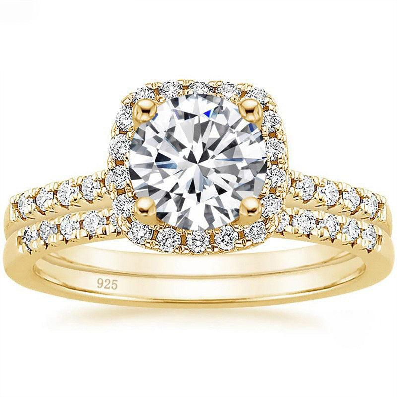 925 Inlaid 7mm Round Zircon Set Simulation Diamond Ring Pi-Mart