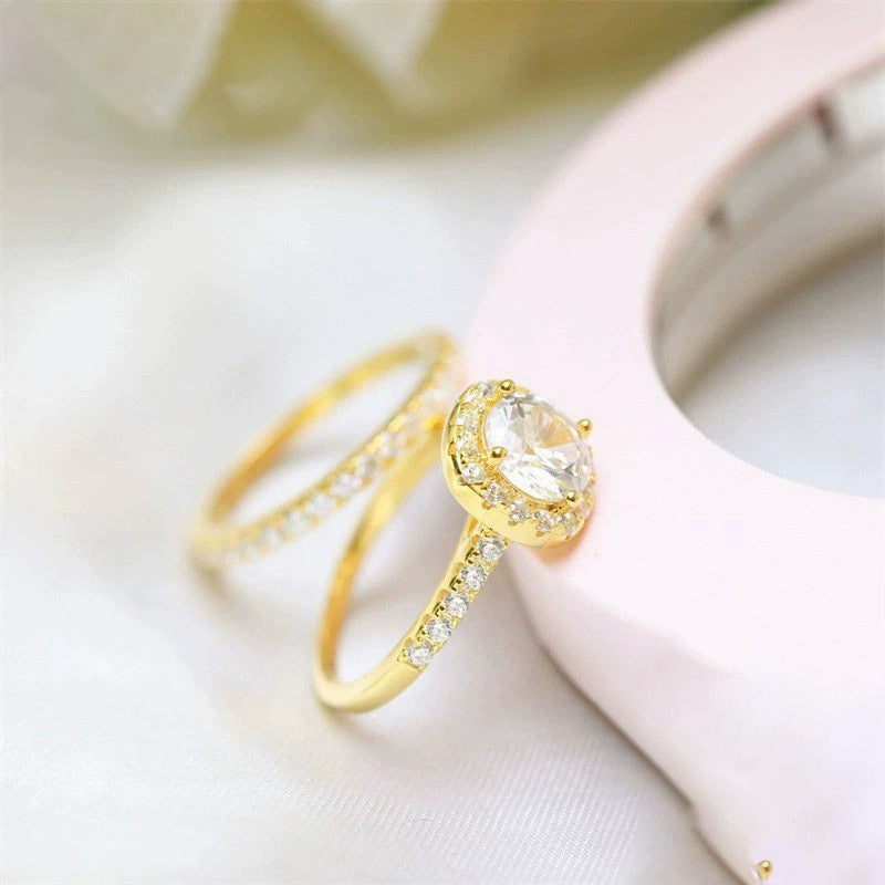 925 Inlaid 7mm Round Zircon Set Simulation Diamond Ring Pi-Mart