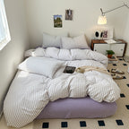 Cotton Yarn-dyed Washed Cotton Four-piece Set Full-cotton Fitted Sheet Non-printed Minimalist Bed Sheet Duvet Cover Pi-Mart