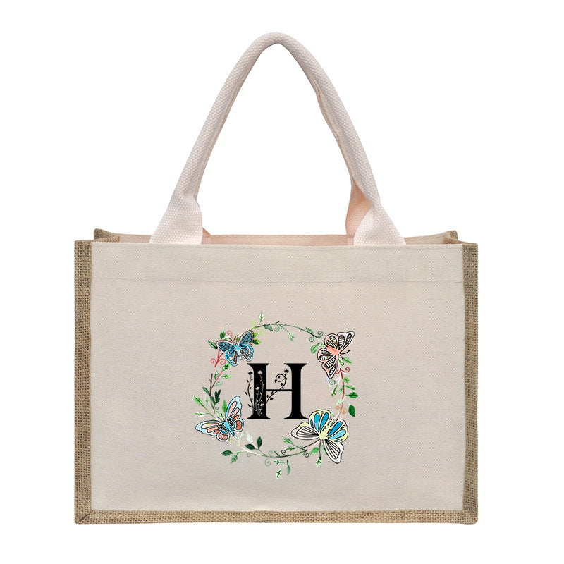 Cotton and linen canvas tote bag, printed letter tote bag, portable light handbag, gift shopping bag - SJB-DIAMOND ELITES