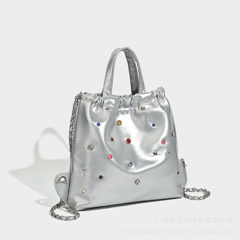 Versatile large capacity backpack purse, chain shoulder fashion diamond backpack with tote handle - SJB-DIAMOND ELITES