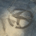 Wide Leg Straight Waste Soil Wind Contrast Color Inkjet Jeans Men Lootquake LLC
