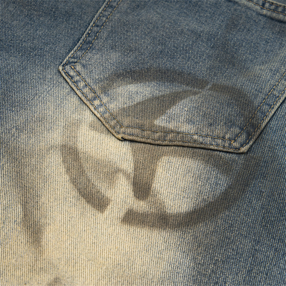Wide Leg Straight Waste Soil Wind Contrast Color Inkjet Jeans Men Lootquake LLC