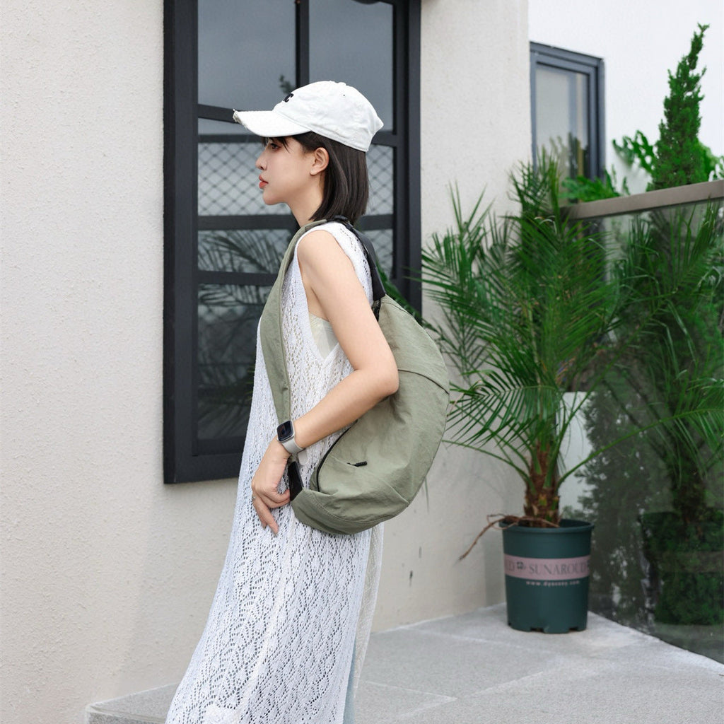 Casual Versatile Crossbody Canvas Bag, Wide Shoulder Strap Single Shoulder Messenger Bag, Dumpling Bag Simple Style Unisex, Moon Bag, Light Space Cloth Bag - SJB-DIAMOND ELITES