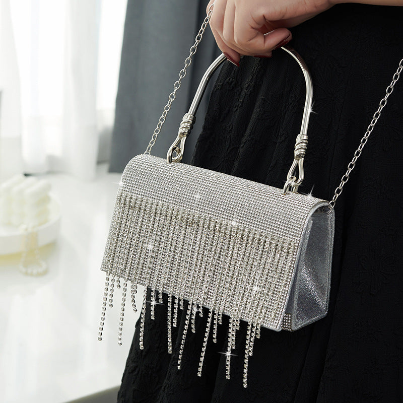GlitteringTassel Rhinestone Small Square Bag Evening Dinner Bag Party Bag Metal Tote Bag Cosmetic Bag - SJB-DIAMOND ELITES