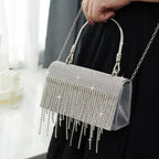 GlitteringTassel Rhinestone Small Square Bag Evening Dinner Bag Party Bag Metal Tote Bag Cosmetic Bag - SJB-DIAMOND ELITES