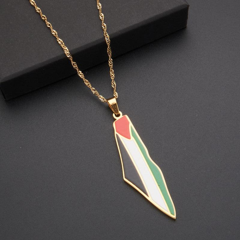 MAC100 Stainless Steel Vintage keffiyeh Palestine Map Pendant Necklace - SJB-DIAMOND ELITES