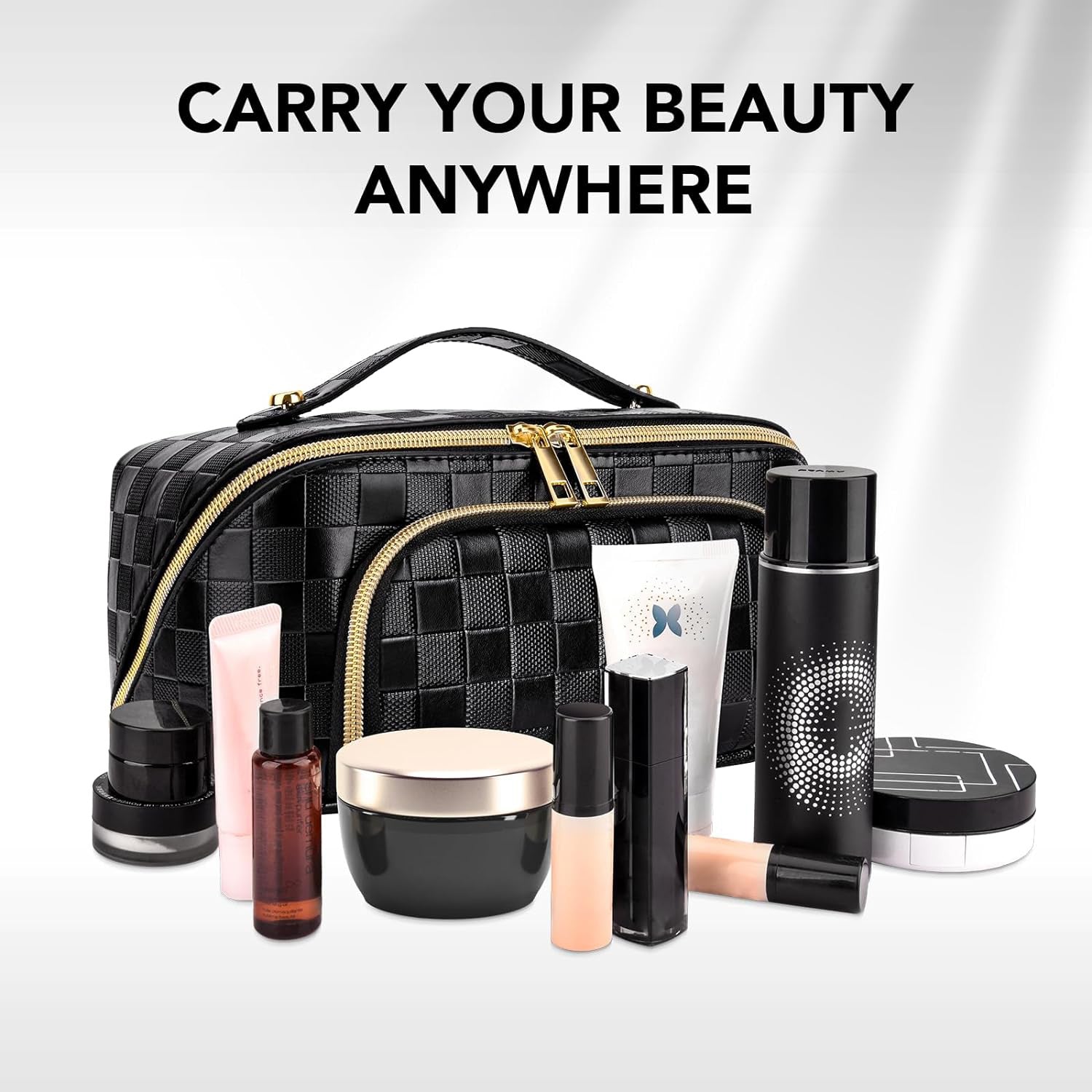 Chessboard double pillow cosmetic bag, multifunctional waterproof toilet bag, makeup bag with compartments, - SJB-DIAMOND ELITES