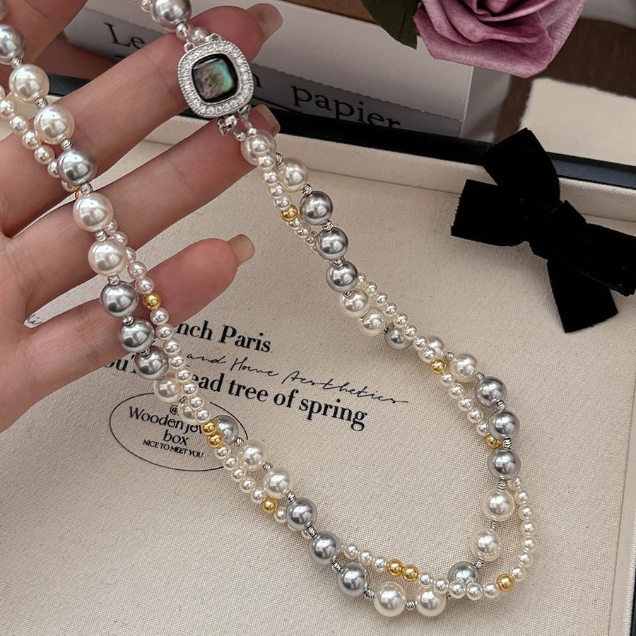 Fashion Jewelry Micro-inlaid Square Dual-wear Double-layer Necklace Pi-Mart