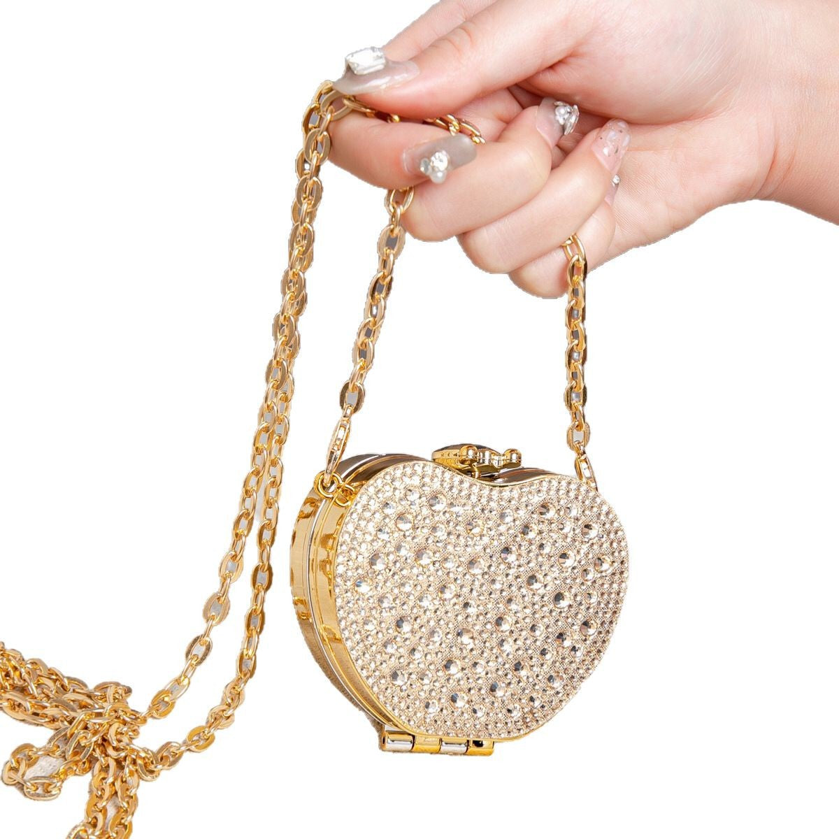 Elegant Mini Double Sided Rhinestone Purse – Heart Shaped Acrylic Mirror Bag, Trendy Mini Lipstick Purse for Prom, Party, and Wedding Events – Stylish evening Prom Bags Clutch - SJB-DIAMOND ELITES