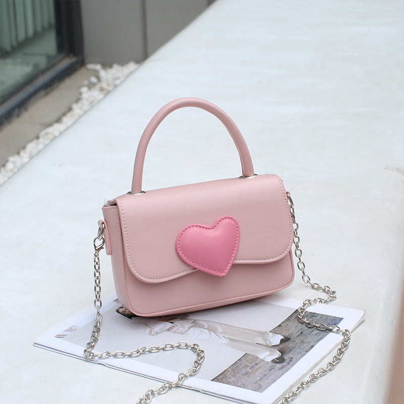 Cute contrasting peach heart tote bag, pink love handbag, simple and versatile small square bag, fashionable shoulder crossbody bag - SJB-DIAMOND ELITES