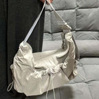 Design nylon lightweight tote bag, women's large capacity drawstring casual crossbody bag, versatile shoulder crossbody bag