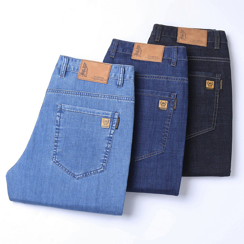 Thin Summer Cotton Elastic Ice Silk Quality Mid-high Waist Jeans Lootquake LLC