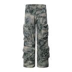 Dimensional Patch Pocket Wide Leg Tie-dye Camouflage Large Pocket Overalls Men Lootquake LLC