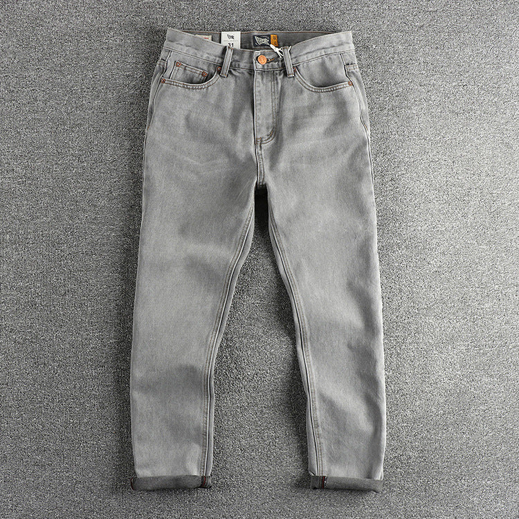 Retro Washed Distressed Cement Gray Jeans For Men Lootquake LLC
