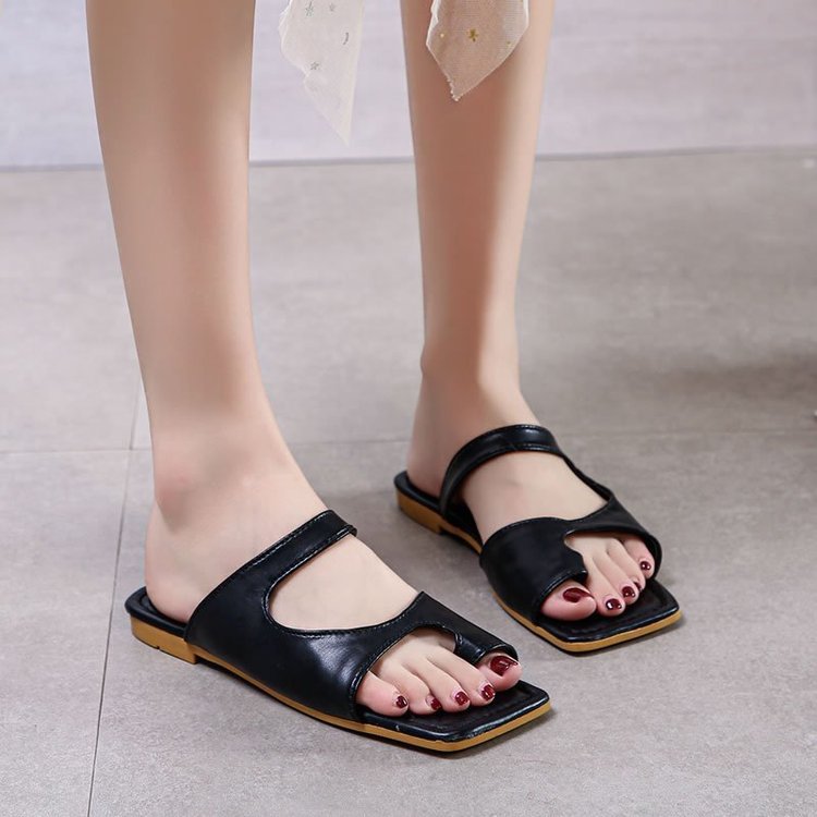 Women's Open Square Toe Separate Flat Heel Sandals Slip On Slipper Casual Shoes - SJB-DIAMOND ELITES