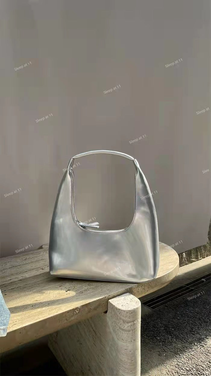 Designer retro crescent bag, small hobo bag, lacquered retro shoulder bag, female hobo handbag