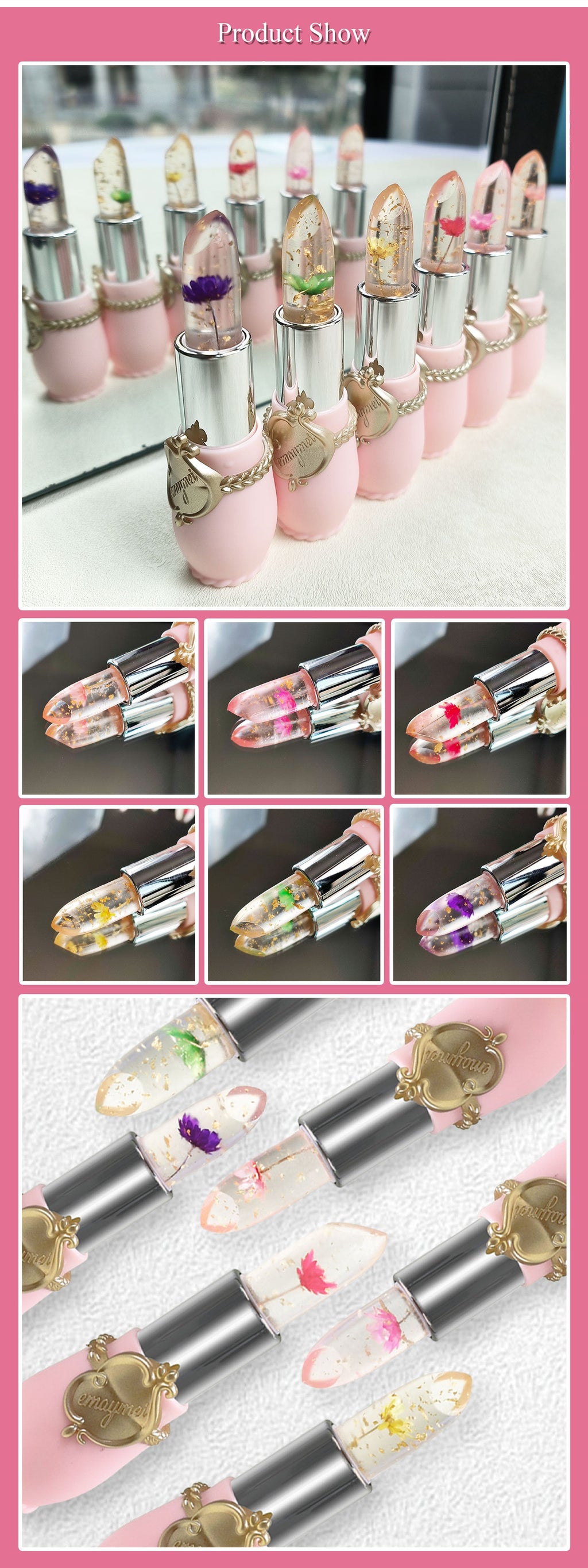 Dried Flower Jelly Lip Balm Lipstick Transparent Waterproof Crystal Lip Oil Hydrating Lip Gloss Plumper Clear Lip Plumper Makeup