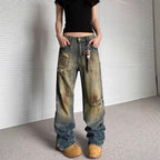 Niche Make Old Ripped Denim Fashion Brand Loose Straight Wide Leg Smart Trousers Lootquake LLC