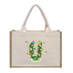 Cotton and linen canvas tote bag, printed letter tote bag, portable light handbag, gift shopping bag - SJB-DIAMOND ELITES
