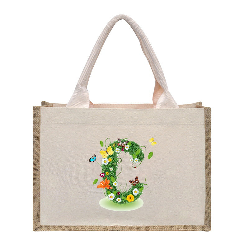 Cotton and linen canvas tote bag, printed letter tote bag, portable light handbag, gift shopping bag - SJB-DIAMOND ELITES