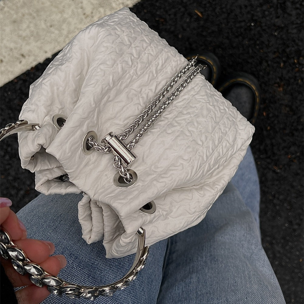 Rhinestone chain handbag women, fashion drawstring bucket bag evening clutch purse party Prom bag Party purse Prom bags clutches - SJB-DIAMOND ELITES