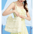 Summer woven bag casual vacation large capacity shoulder bag lace mesh underarm bag beach bag summer purse hobo - SJB-DIAMOND ELITES