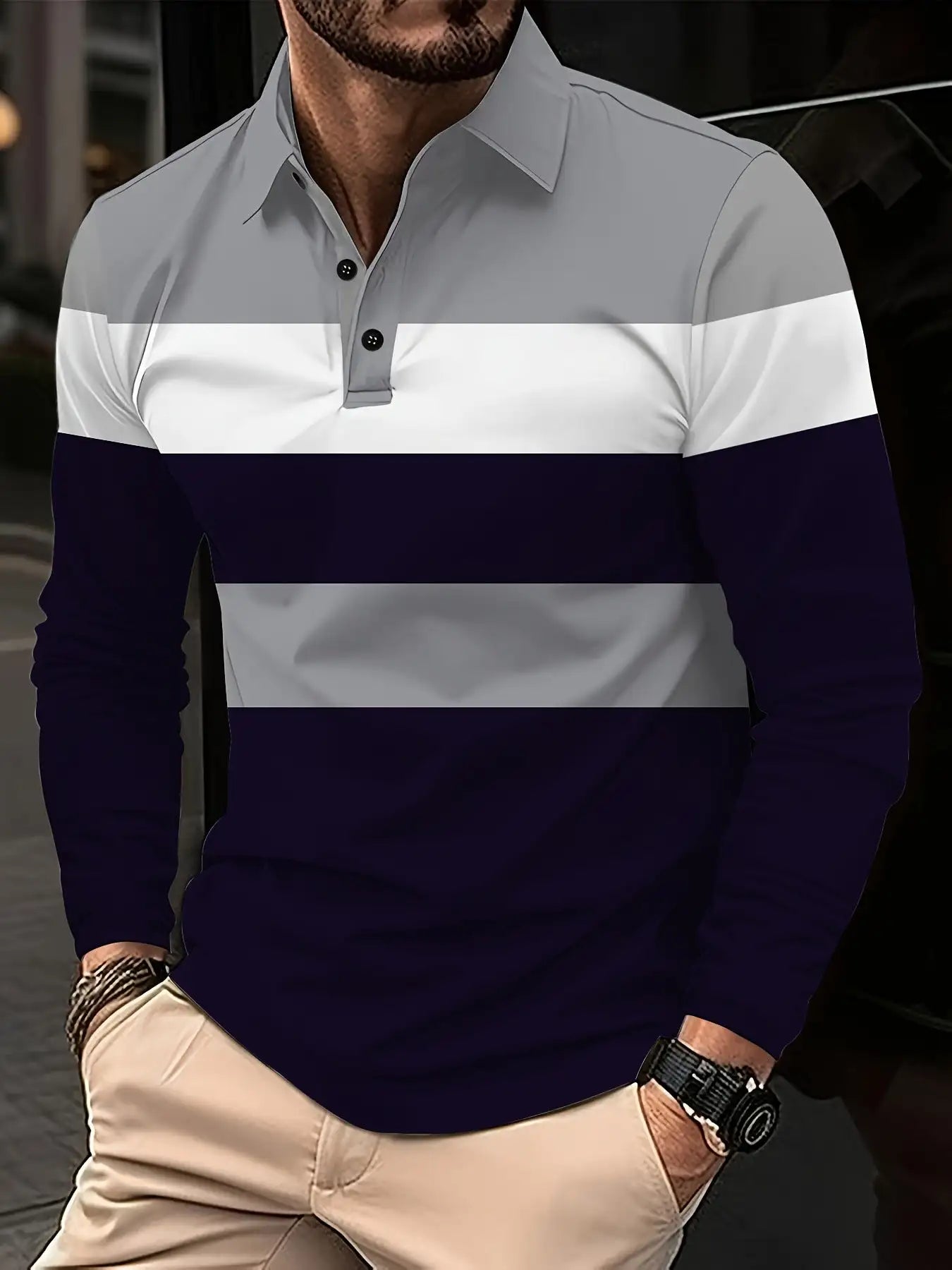Men's Button Casual Slim Lapel 3D Printed Long Sleeve