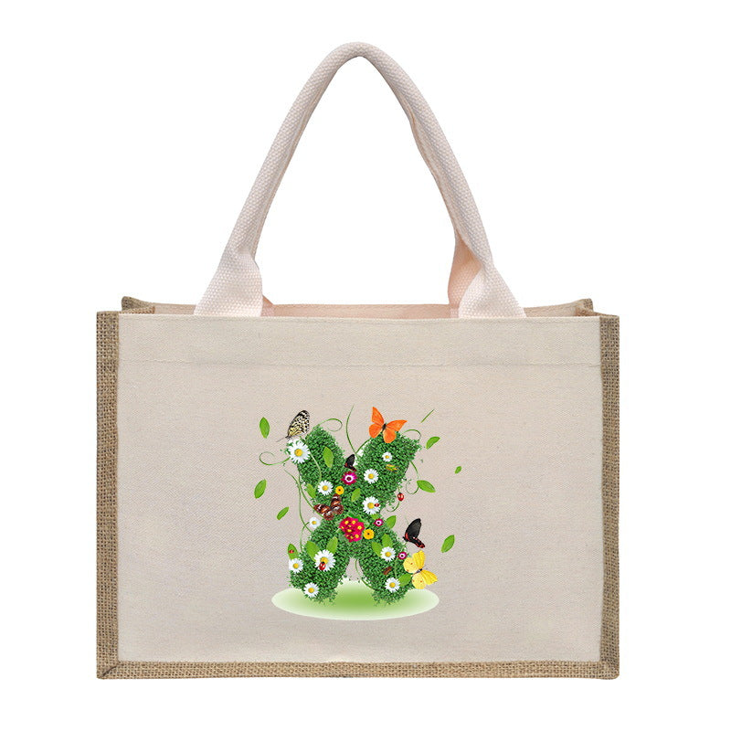 Cotton and linen canvas tote bag, printed letter tote bag, portable light handbag, gift shopping bag - SJB-DIAMOND ELITES