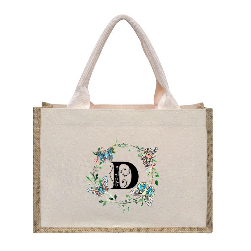 Cotton and linen canvas tote bag, printed letter tote bag, portable light handbag, gift shopping bag - SJB-DIAMOND ELITES