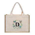 Cotton and linen canvas tote bag, printed letter tote bag, portable light handbag, gift shopping bag - SJB-DIAMOND ELITES