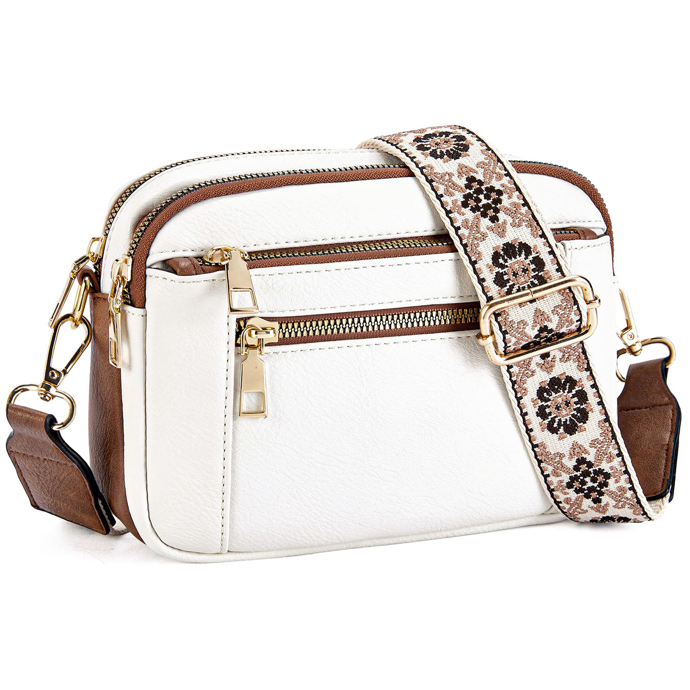 Small Crossbody Purse for Women Triple Zip, Color Matching Multifunctional Zipper Crossbody Bag, Small Square Bag PU Shoulder Bag, - SJB-DIAMOND ELITES