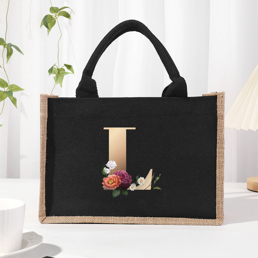 Cotton and linen canvas tote bag, printed letter tote bag, portable light handbag, gift shopping bag - SJB-DIAMOND ELITES