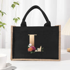 Cotton and linen canvas tote bag, printed letter tote bag, portable light handbag, gift shopping bag - SJB-DIAMOND ELITES