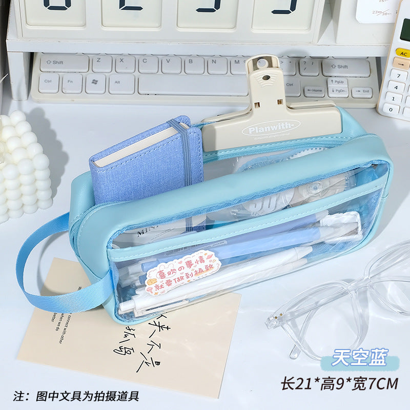 Transparent pencil case, portable tote storage bag, waterproof large-capacity stationery storage box. - SJB-DIAMOND ELITES