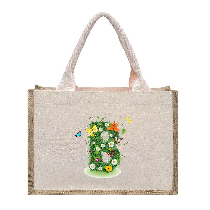 Cotton and linen canvas tote bag, printed letter tote bag, portable light handbag, gift shopping bag - SJB-DIAMOND ELITES