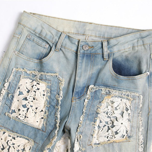 Slim-fit Straight Double-sided Embroidered Patch Youth Blue Men's Flared Jeans Lootquake LLC