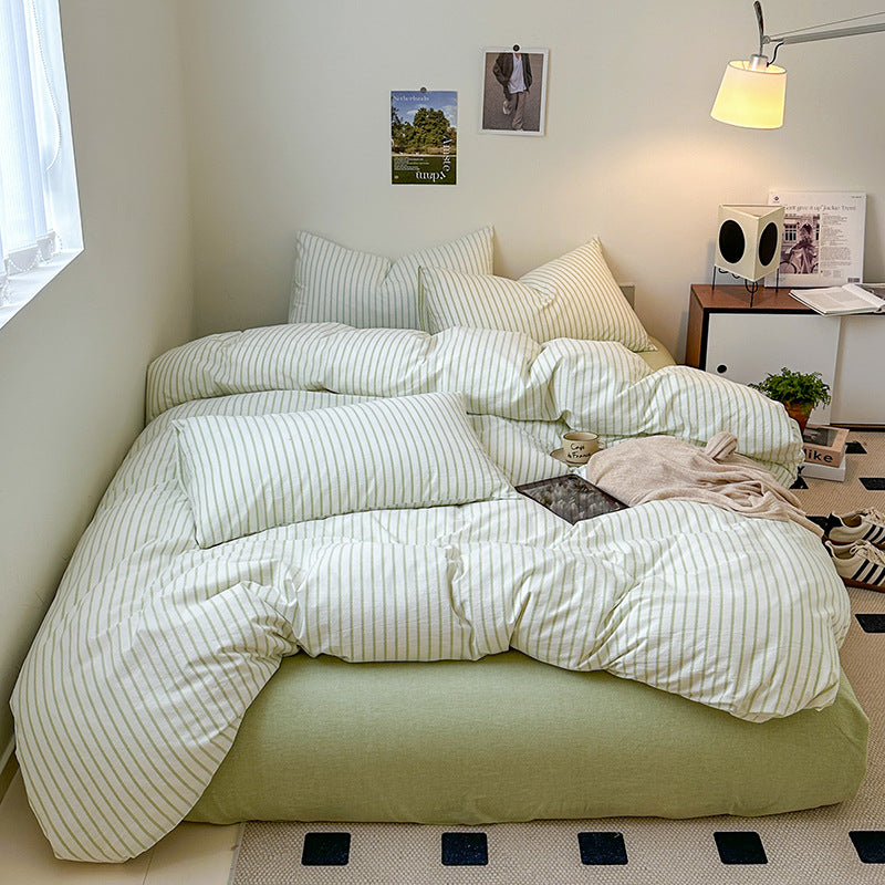 Cotton Yarn-dyed Washed Cotton Four-piece Set Full-cotton Fitted Sheet Non-printed Minimalist Bed Sheet Duvet Cover Pi-Mart
