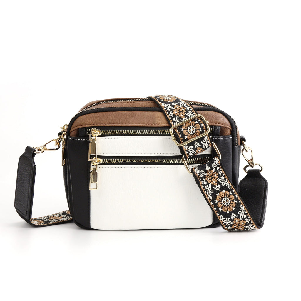 Small Crossbody Purse for Women Triple Zip, Color Matching Multifunctional Zipper Crossbody Bag, Small Square Bag PU Shoulder Bag, - SJB-DIAMOND ELITES