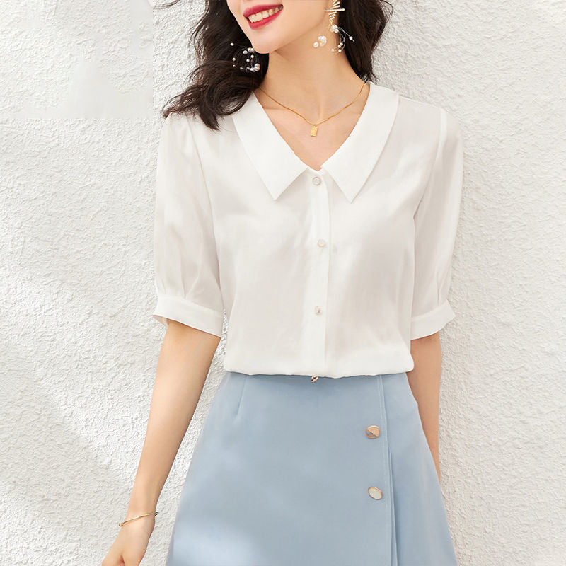 Chiffon Shirt for Women Summer Loose Collar Formal Wear White Shirt  SK08210503 - SJB-DIAMOND ELITES
